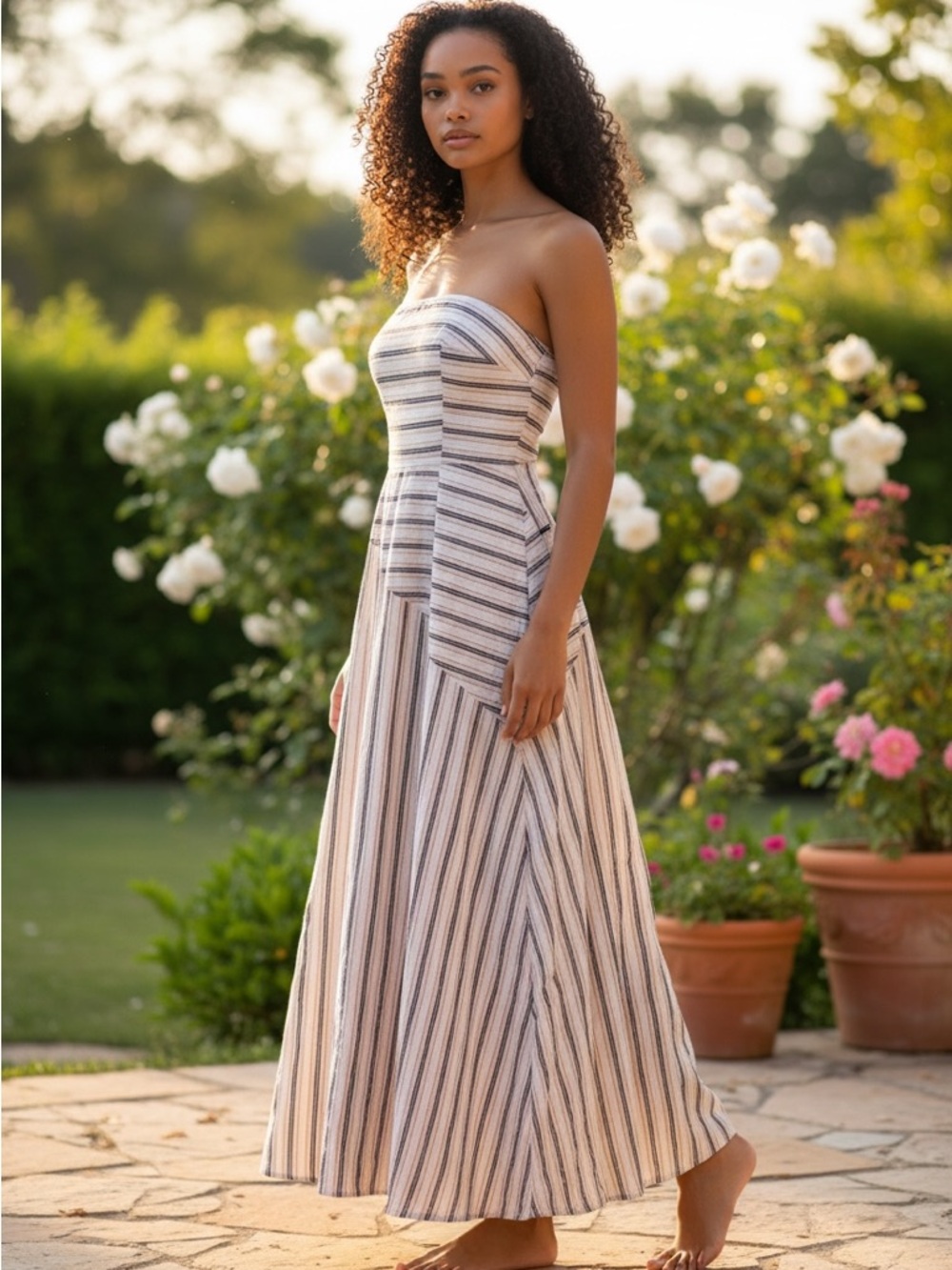 Seven Wonders Strapless Maxi Dress | Ivory Stripe | XL | NWT